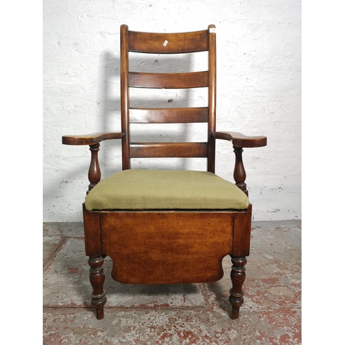 370 - A 19th century stained beech ladder back commode chair - approx. 110cm high x 63cm wide x 44cm deep