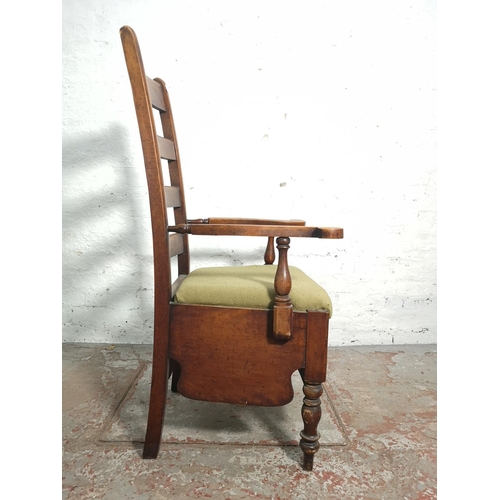 370 - A 19th century stained beech ladder back commode chair - approx. 110cm high x 63cm wide x 44cm deep