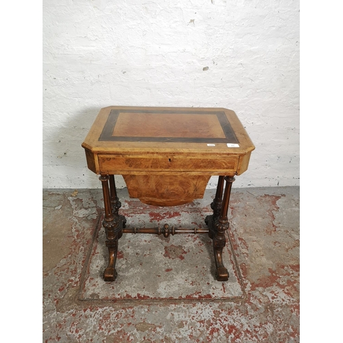 373 - A Victorian inlaid burr walnut sewing table - approx. 71cm high x 58cm wide x 40cm deep