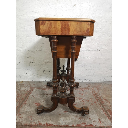 373 - A Victorian inlaid burr walnut sewing table - approx. 71cm high x 58cm wide x 40cm deep