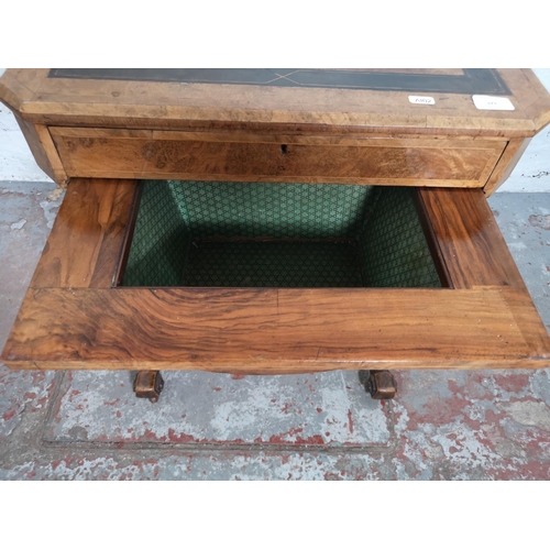 373 - A Victorian inlaid burr walnut sewing table - approx. 71cm high x 58cm wide x 40cm deep