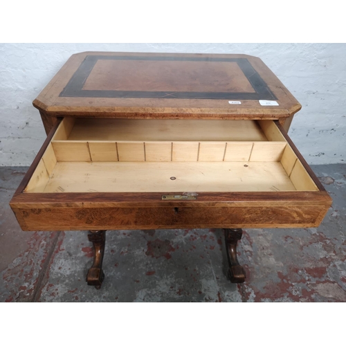 373 - A Victorian inlaid burr walnut sewing table - approx. 71cm high x 58cm wide x 40cm deep