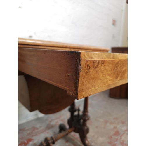 373 - A Victorian inlaid burr walnut sewing table - approx. 71cm high x 58cm wide x 40cm deep