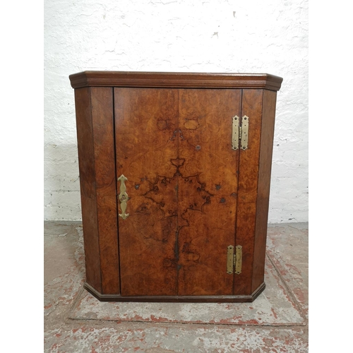 374 - A 19th century burr walnut wall mountable corner cabinet - approx. 73cm high x 66cm wide x 39cm deep