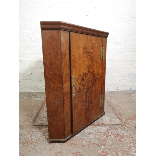 374 - A 19th century burr walnut wall mountable corner cabinet - approx. 73cm high x 66cm wide x 39cm deep