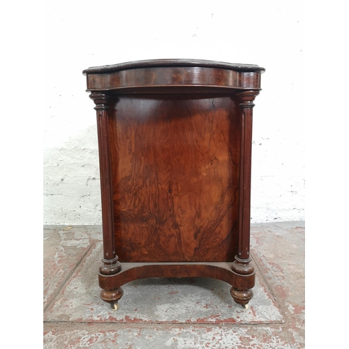 384 - A Victorian inlaid burr walnut sewing table with black leather insert and two lower drawers - approx... 