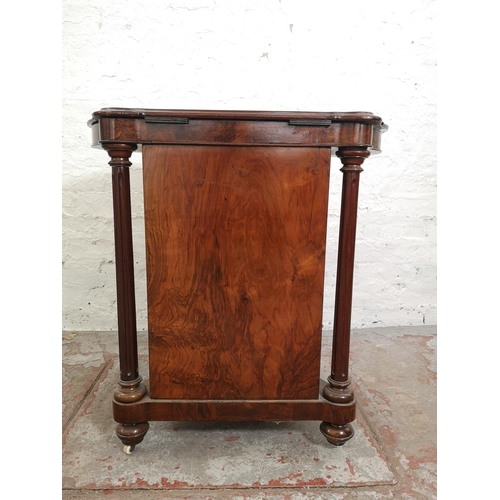 384 - A Victorian inlaid burr walnut sewing table with black leather insert and two lower drawers - approx... 