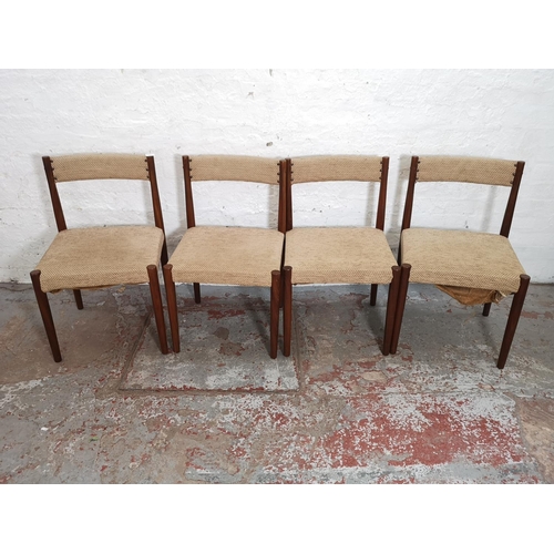 386 - A set of four mid 20th century teak and brown upholstered dining chairs