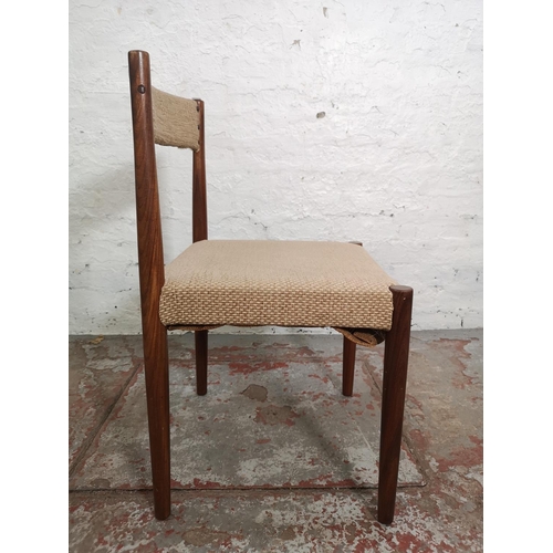 386 - A set of four mid 20th century teak and brown upholstered dining chairs