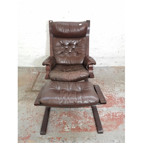 389 - A bentwood and brown leatherette armchair and matching stool