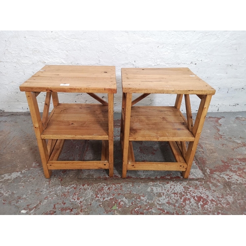 392 - A pair of pine two tier side tables - approx. 53cm high x 40cm wide x 37cm deep