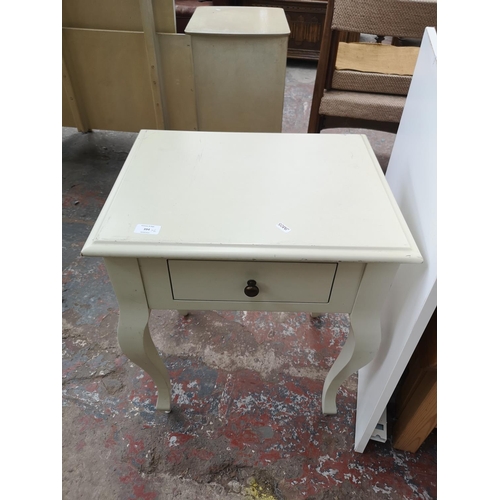 394 - Six pieces of furniture to include modern grey painted side table, beech two tread step stool, pine ... 