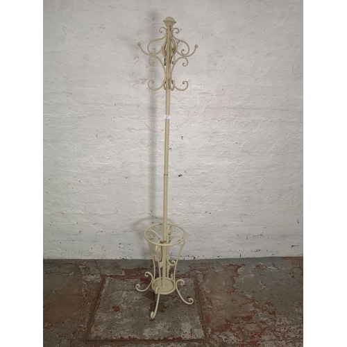 399 - A cream painted metal coat stand - approx. 180cm high