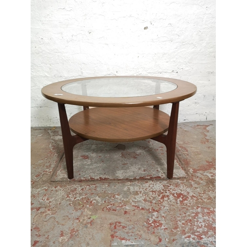 400 - A teak effect and glass two tier circular coffee table - approx. 45cm high x 84cm in diameter