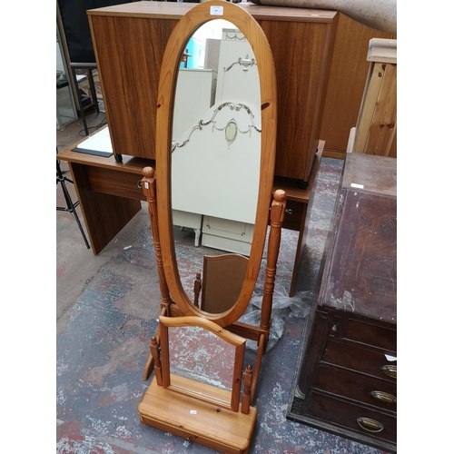 403 - Two modern pine mirrors, one cheval - approx. 150cm high and one dressing table - approx. 56cm high ... 