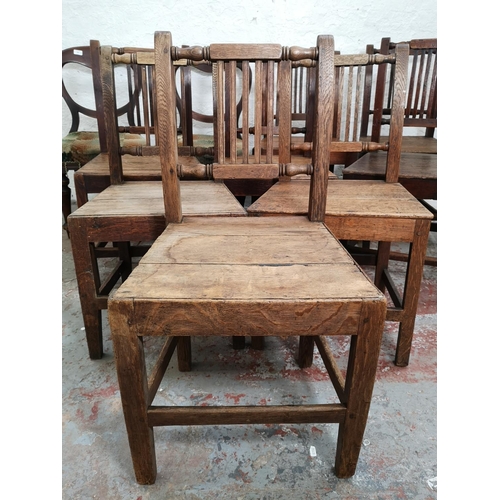 406 - Ten antique dining chairs, two Victorian mahogany balloon back and eight Georgian oak farmhouse