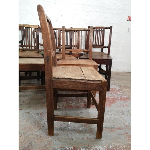 406 - Ten antique dining chairs, two Victorian mahogany balloon back and eight Georgian oak farmhouse