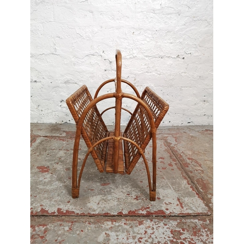 410 - A mid 20th century bamboo and rattan two section magazine rack - approx. 48cm high x 30cm wide x 39c... 