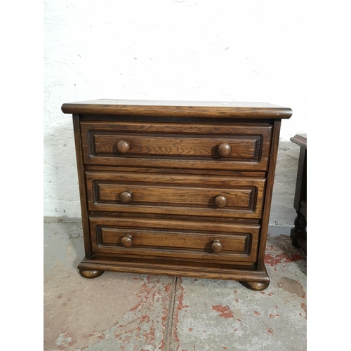 430 - Two oak chests of drawers, one three drawer - approx. 57cm high x 62cm wide x 33cm deep and one two ... 