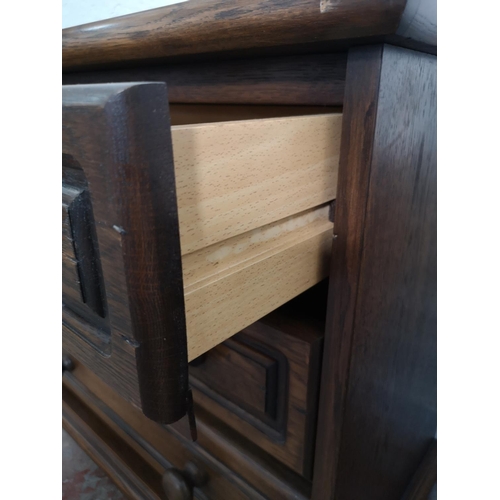 430 - Two oak chests of drawers, one three drawer - approx. 57cm high x 62cm wide x 33cm deep and one two ... 