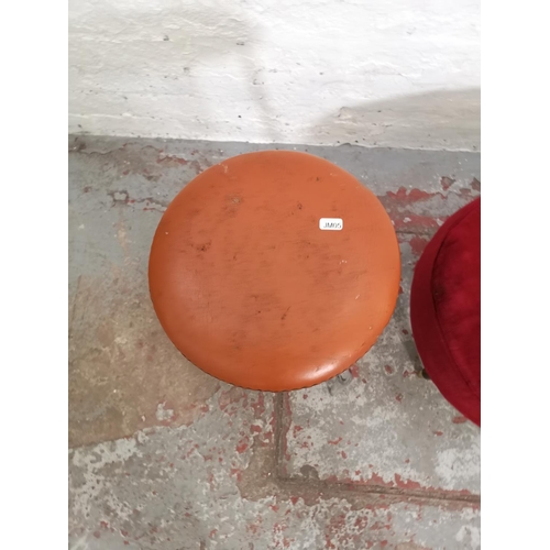 433 - Two mid 20th century footstools, one orange vinyl - approx. 56cm high x 30cm in diameter and one She... 