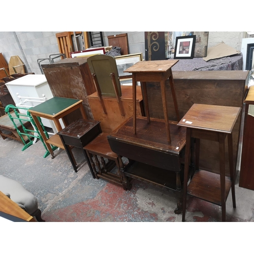 459 - Eight pieces of furniture to include early 20th century mahogany two tier jardinière stand, oak drop... 