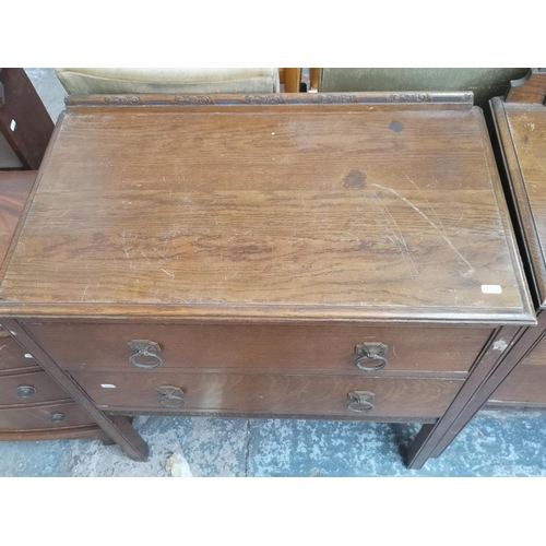 461 - Two pieces of 1930s oak furniture, one chest of two drawers and one dressing chest with upper mirror