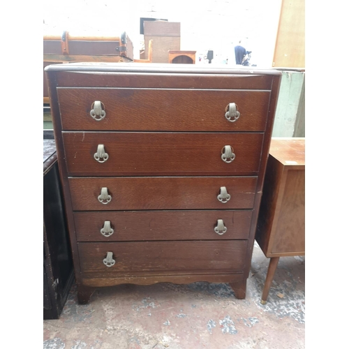 474 - A mid 20th century oak chest of five drawers - approx. 101cm high x 77cm wide x 43cm deep