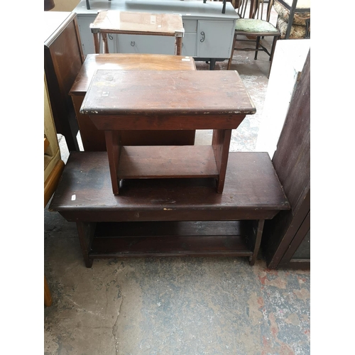 476 - Six pieces of furniture to include mid 20th century painted pine two door bookcase, mahogany three t... 