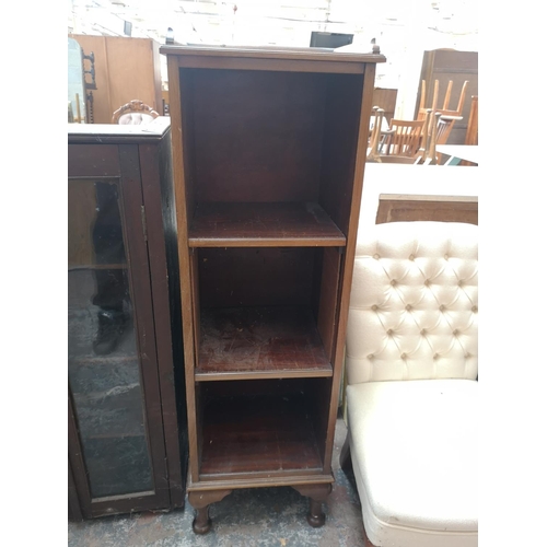 476 - Six pieces of furniture to include mid 20th century painted pine two door bookcase, mahogany three t... 