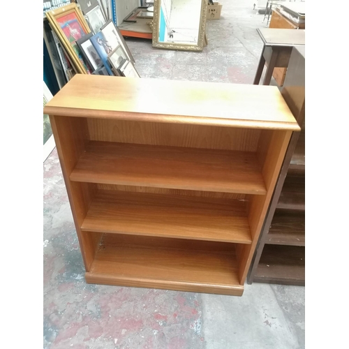 480 - Four pieces of furniture, walnut tallboy, teak chest of four drawers with upper mirror, oak four tie... 