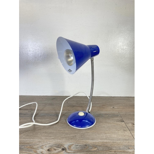 306 - A mid 20th century style blue enamel goose neck desk lamp - approx. 42cm high