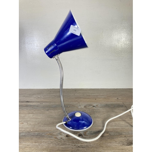 306 - A mid 20th century style blue enamel goose neck desk lamp - approx. 42cm high