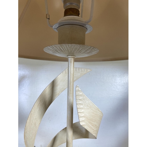 308 - Three modern painted metal table lamps with ribbon design - approx. 50cm high including shade