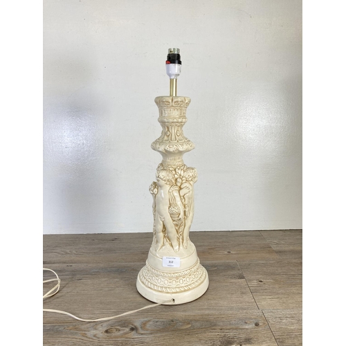 312 - A late 20th century classical style plaster table lamp - approx. 52cm high including bulb holder