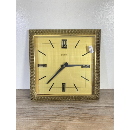 315 - Three various clocks, one burr walnut tree slice - approx. 52cm wide x 22cm high, one Smiths oak cas... 