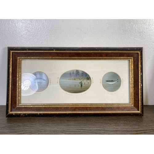 326 - Two framed items, one nautical knot board - approx. 40cm high x 30cm wide and one print of a fisherm... 