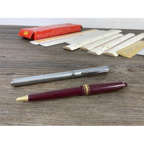 332 - A collection of vintage stationary to include Pentel propelling pencil, boxed Rollertec rolling rule... 