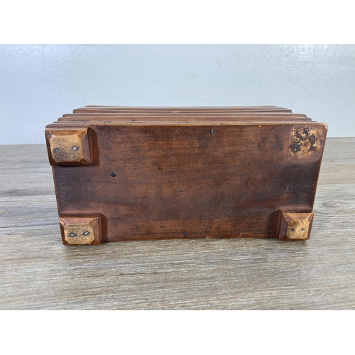 336 - A Tramp art style hardwood money box - approx. 10cm high x 20cm wide x 9cm deep