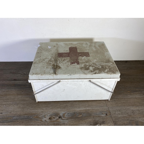 345 - A mid/late 20th century white plastic first aid box with contents - approx. 21cm high x 40cm wide x ... 