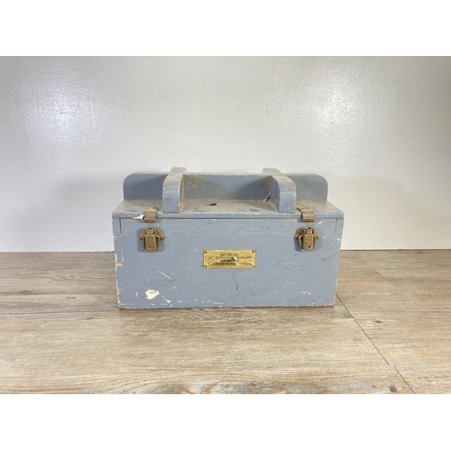 349 - A grey painted wooden Nato battery box - approx. 22cm high x 35cm wide x 20cm deep