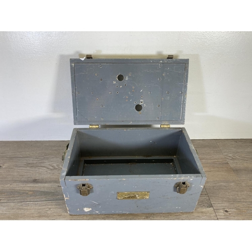 349 - A grey painted wooden Nato battery box - approx. 22cm high x 35cm wide x 20cm deep