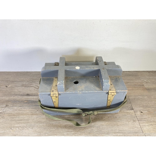 349 - A grey painted wooden Nato battery box - approx. 22cm high x 35cm wide x 20cm deep