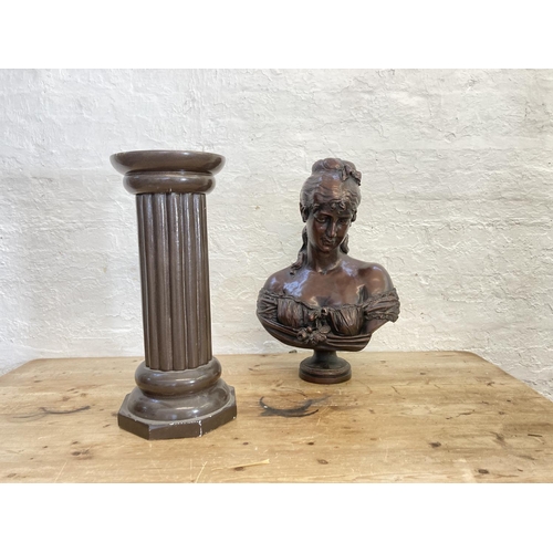 350 - A bronzed plaster bust after C. Lapini with plinth - bust approx. 62cm high and plinth approx. 57cm ... 