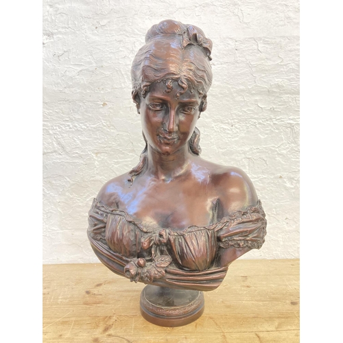 350 - A bronzed plaster bust after C. Lapini with plinth - bust approx. 62cm high and plinth approx. 57cm ... 