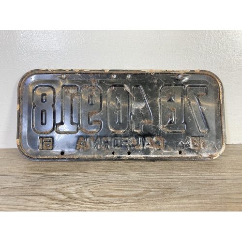 350B - Two 1951 California number plates - approx. 35cm wide x 15cm high