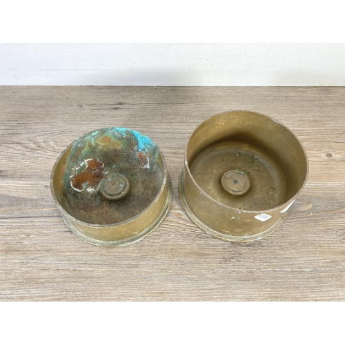 350H - Two vintage brass shell bases, one dated 1958 approx. 15cm diameter x 9cm high and one dated 1961 - ... 