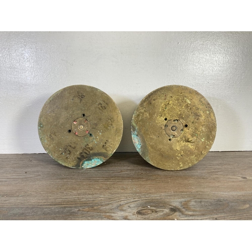 350H - Two vintage brass shell bases, one dated 1958 approx. 15cm diameter x 9cm high and one dated 1961 - ... 