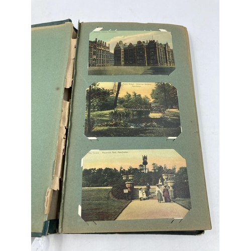 291 - A late 19th/early 20th century postcard album containing approx. 131 postcards of Manchester and sur... 