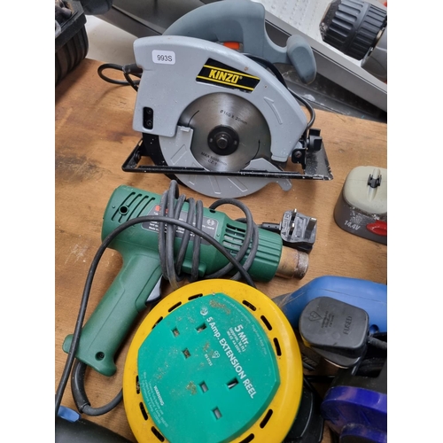 626 - A quantity of assorted power tools to include Nutool belt sander, Nutool jig saw, Kinzo circular saw... 